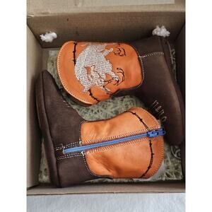 Roper Cowbaby Embroidery Square Toe Cowboy Infant Brown Casual Boots Size 2 Bull